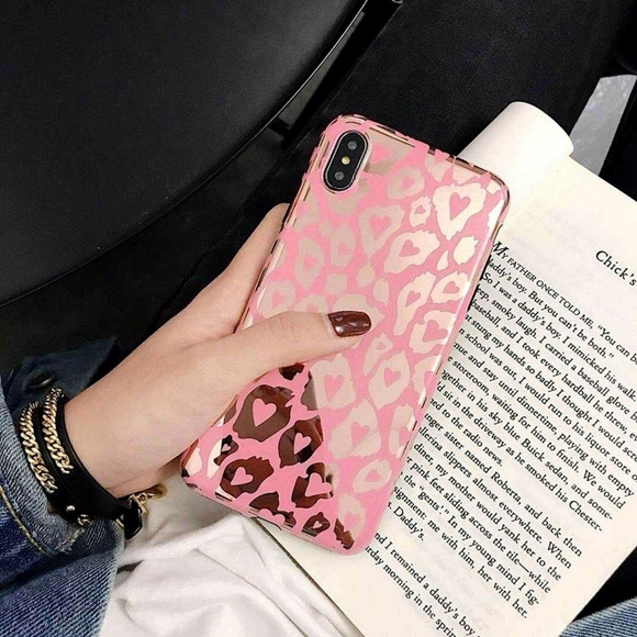 IPhone X Pink Metallic Leopard Print Phone Case - Picture 4 of 7